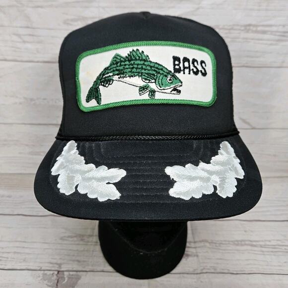 Vintage Large Patch Bass Hat Mesh Snapback Trucker Scrambled Eggs Embroidered - Picture 1 of 7